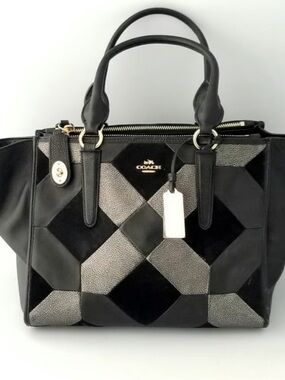 COACH Black & Metallic Patchwork Leather Satchel